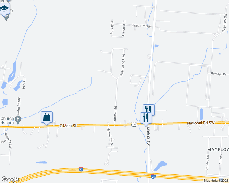 map of restaurants, bars, coffee shops, grocery stores, and more near 223 Ballman Road in Reynoldsburg