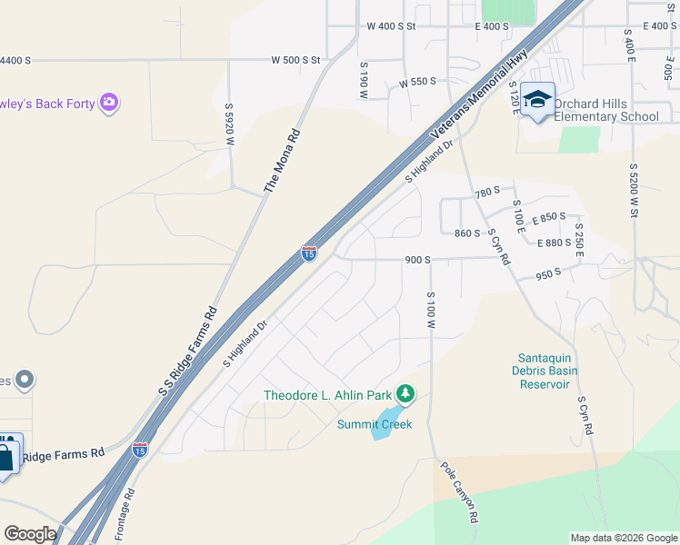 map of restaurants, bars, coffee shops, grocery stores, and more near 1268 South Raintree Lane in Santaquin