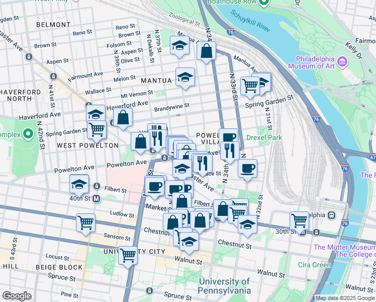 map of restaurants, bars, coffee shops, grocery stores, and more near in Philadelphia