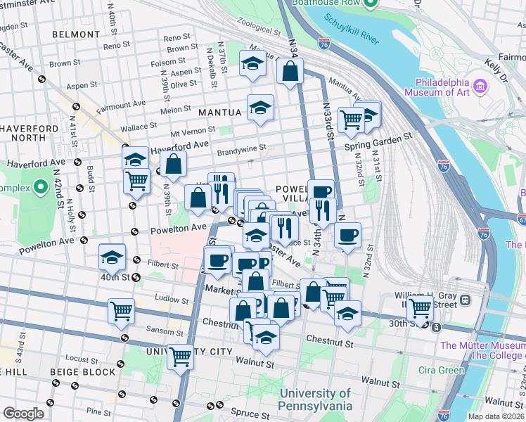 map of restaurants, bars, coffee shops, grocery stores, and more near in Philadelphia