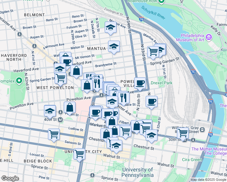 map of restaurants, bars, coffee shops, grocery stores, and more near in Philadelphia