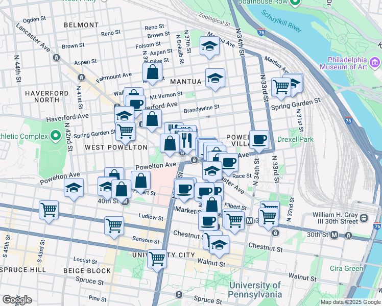 map of restaurants, bars, coffee shops, grocery stores, and more near in Philadelphia