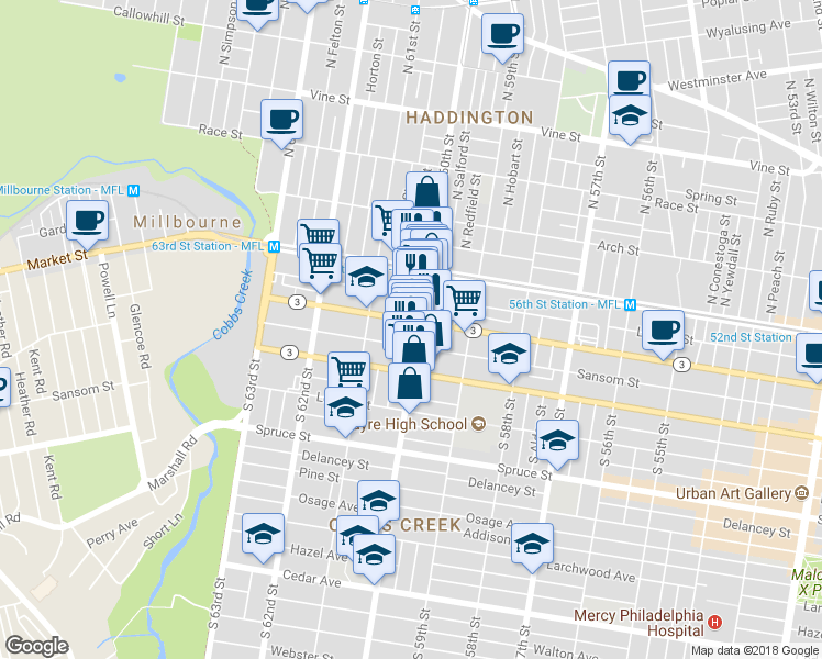 map of restaurants, bars, coffee shops, grocery stores, and more near in Philadelphia