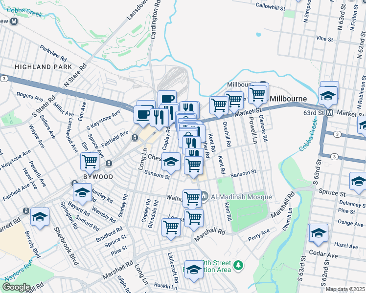 map of restaurants, bars, coffee shops, grocery stores, and more near 46 Richfield Road in Delaware County