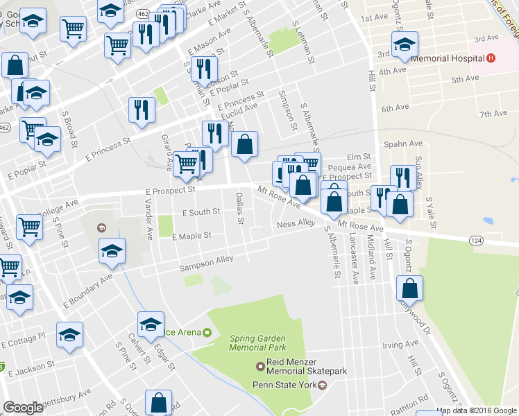 map of restaurants, bars, coffee shops, grocery stores, and more near 607 Norway Street in York