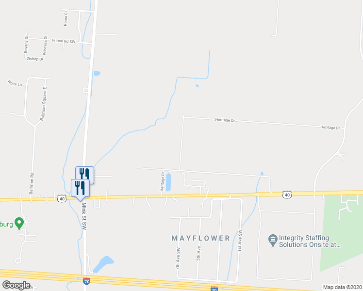 map of restaurants, bars, coffee shops, grocery stores, and more near 147 Heritage Drive in Pataskala