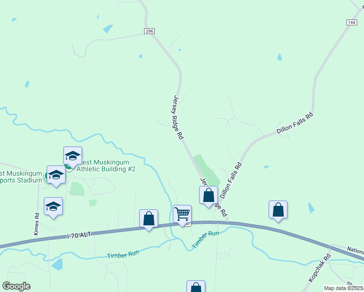 map of restaurants, bars, coffee shops, grocery stores, and more near 525 Jersey Ridge Road in Zanesville