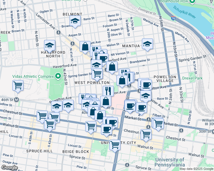 map of restaurants, bars, coffee shops, grocery stores, and more near 343 State Street in Philadelphia