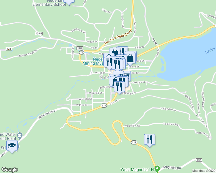 map of restaurants, bars, coffee shops, grocery stores, and more near 108 South Jefferson Street in Nederland