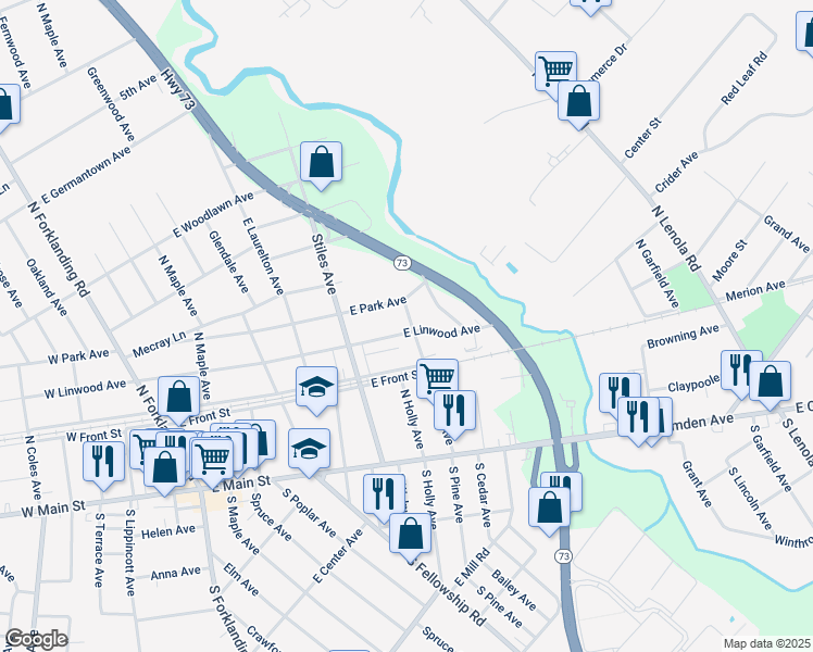 map of restaurants, bars, coffee shops, grocery stores, and more near 432 East Linwood Avenue in Maple Shade
