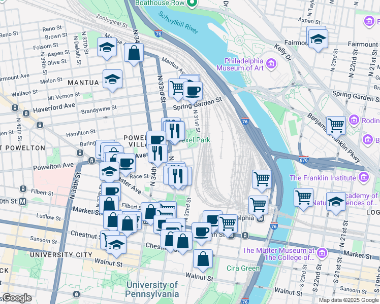 map of restaurants, bars, coffee shops, grocery stores, and more near in Philadelphia