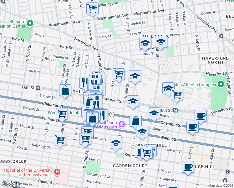 map of restaurants, bars, coffee shops, grocery stores, and more near 12 Farson Street in Philadelphia