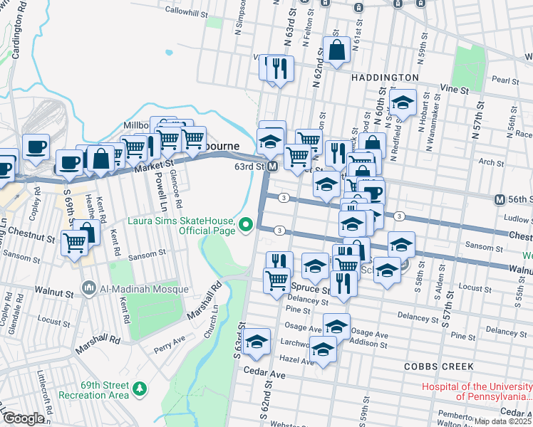 map of restaurants, bars, coffee shops, grocery stores, and more near in Philadelphia