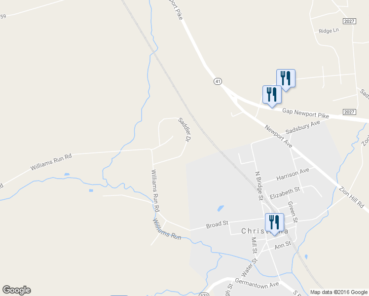 map of restaurants, bars, coffee shops, grocery stores, and more near 66 Saddler Drive in Christiana