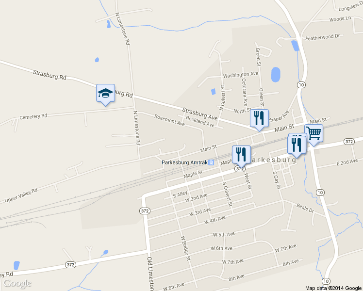 map of restaurants, bars, coffee shops, grocery stores, and more near 531 Main Street in Parkesburg