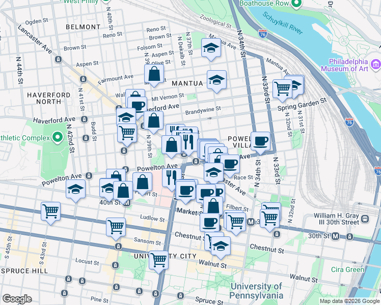 map of restaurants, bars, coffee shops, grocery stores, and more near in Philadelphia