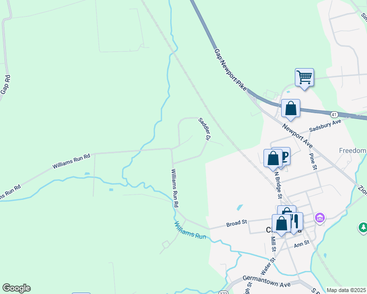 map of restaurants, bars, coffee shops, grocery stores, and more near 6 Parker Drive in Christiana