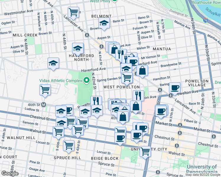 map of restaurants, bars, coffee shops, grocery stores, and more near in Philadelphia