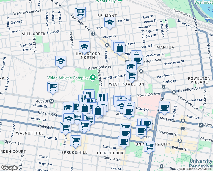 map of restaurants, bars, coffee shops, grocery stores, and more near in Philadelphia