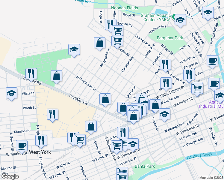 map of restaurants, bars, coffee shops, grocery stores, and more near 726 Madison Avenue in York