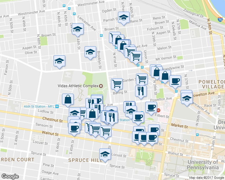map of restaurants, bars, coffee shops, grocery stores, and more near 412 North Holly Street in Philadelphia