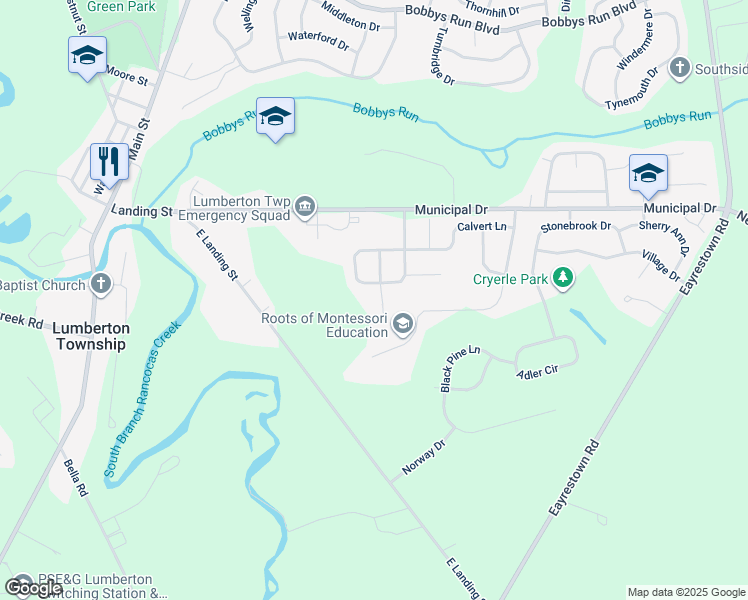 map of restaurants, bars, coffee shops, grocery stores, and more near 7 Bromley Court in Lumberton