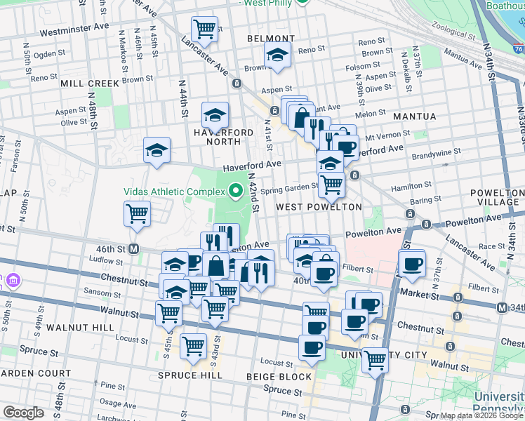map of restaurants, bars, coffee shops, grocery stores, and more near in Philadelphia