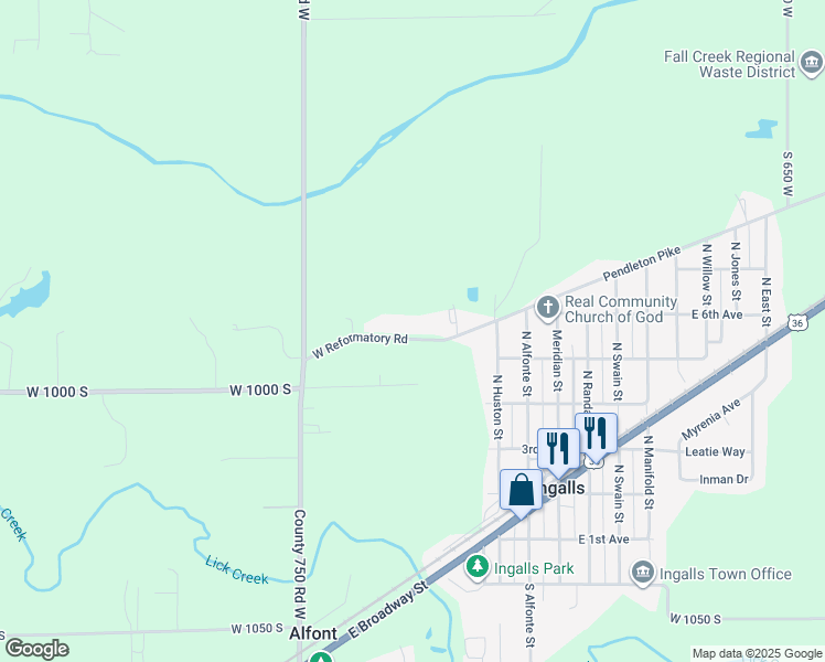 map of restaurants, bars, coffee shops, grocery stores, and more near 7252 West Reformatory Road in Pendleton