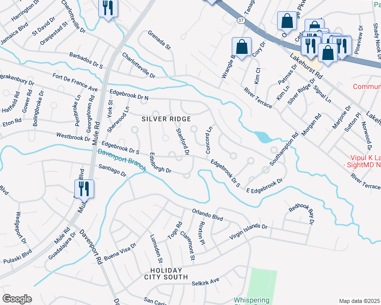 map of restaurants, bars, coffee shops, grocery stores, and more near 2 Stanford Drive in Toms River