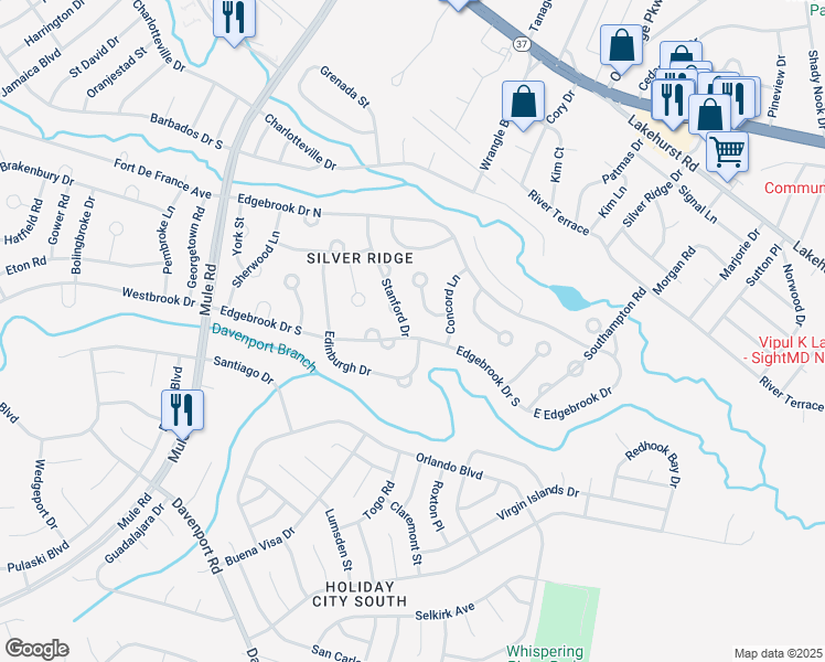 map of restaurants, bars, coffee shops, grocery stores, and more near 2 Stanford Drive in Toms River