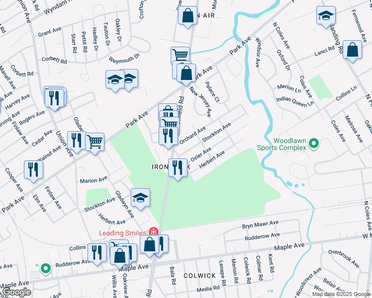 map of restaurants, bars, coffee shops, grocery stores, and more near 8331 Stockton Avenue in Pennsauken