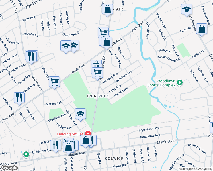 map of restaurants, bars, coffee shops, grocery stores, and more near 8331 Stockton Avenue in Pennsauken
