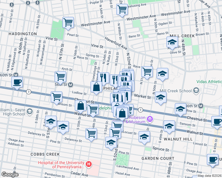 map of restaurants, bars, coffee shops, grocery stores, and more near in Philadelphia