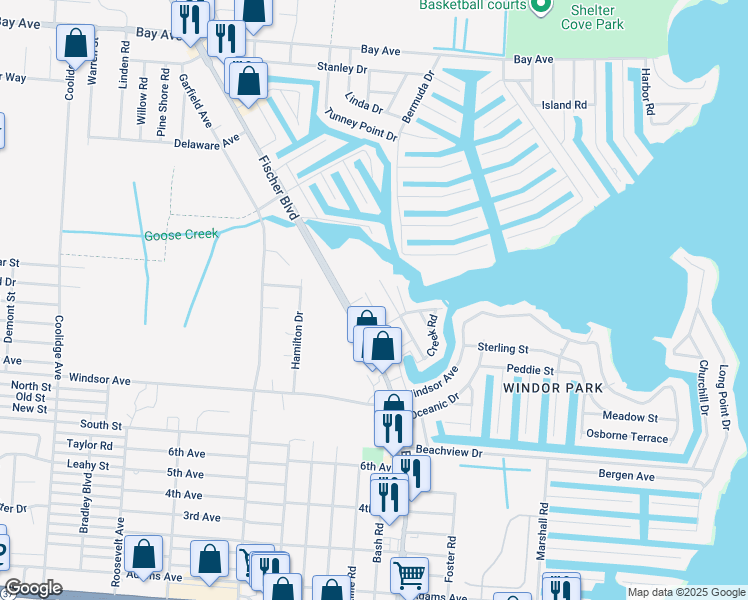 map of restaurants, bars, coffee shops, grocery stores, and more near 657 Fischer Boulevard in Toms River