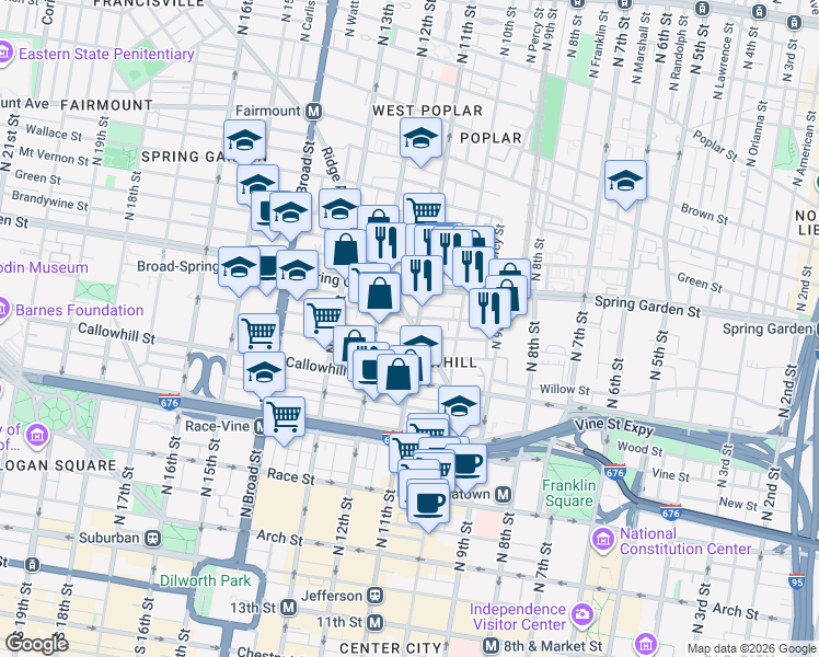 map of restaurants, bars, coffee shops, grocery stores, and more near 1014 Buttonwood Street in Philadelphia