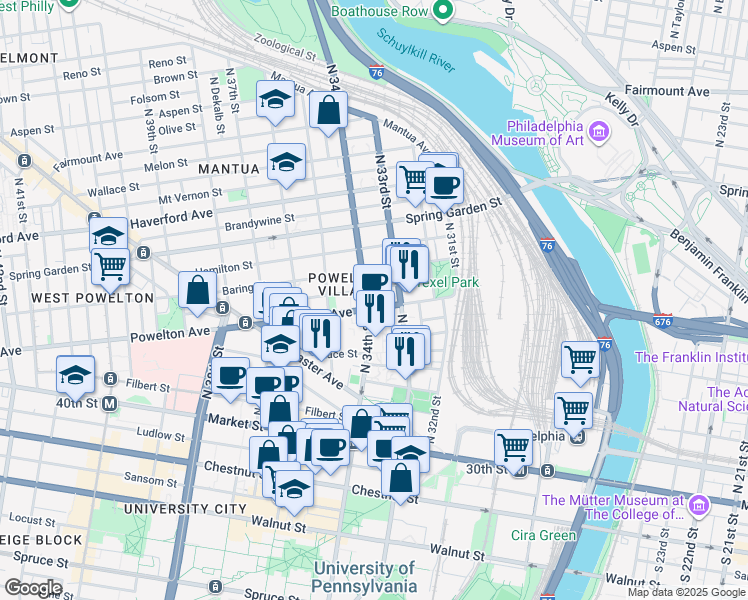 map of restaurants, bars, coffee shops, grocery stores, and more near in Philadelphia