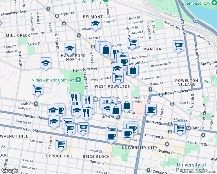map of restaurants, bars, coffee shops, grocery stores, and more near in Philadelphia