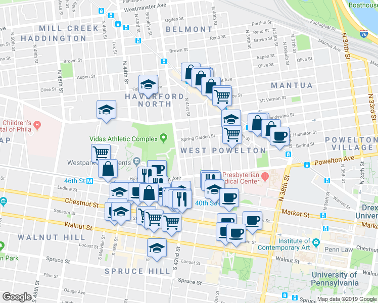 map of restaurants, bars, coffee shops, grocery stores, and more near in Philadelphia