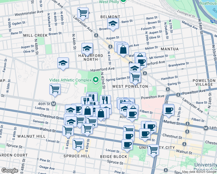 map of restaurants, bars, coffee shops, grocery stores, and more near in Philadelphia