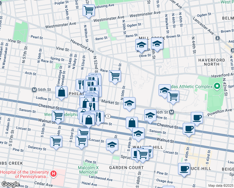 map of restaurants, bars, coffee shops, grocery stores, and more near 12 Farson Street in Philadelphia
