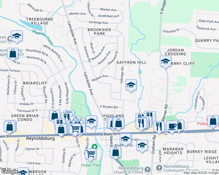 map of restaurants, bars, coffee shops, grocery stores, and more near 7400 Tobin Avenue in Reynoldsburg