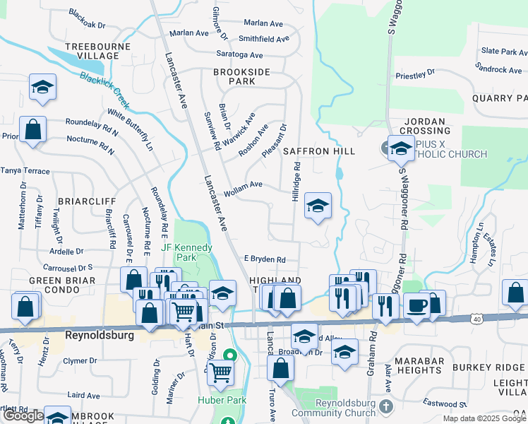 map of restaurants, bars, coffee shops, grocery stores, and more near 7400 Tobin Avenue in Reynoldsburg