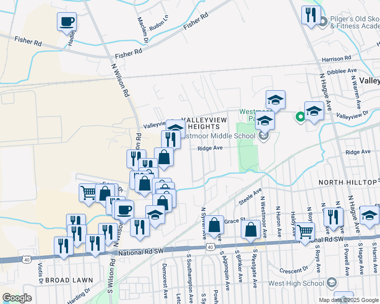 map of restaurants, bars, coffee shops, grocery stores, and more near 272 North Southampton Avenue in Columbus
