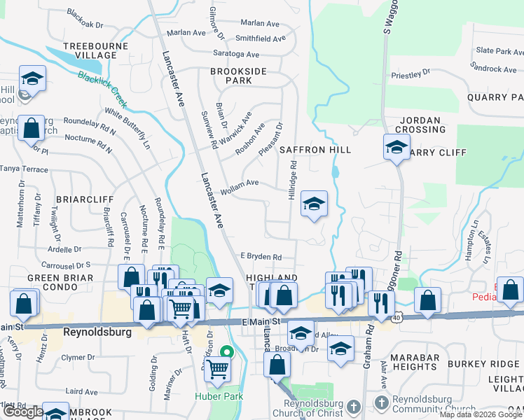 map of restaurants, bars, coffee shops, grocery stores, and more near 7400 Tobin Avenue in Reynoldsburg