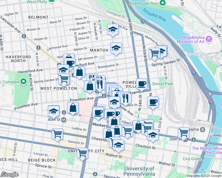 map of restaurants, bars, coffee shops, grocery stores, and more near in Philadelphia
