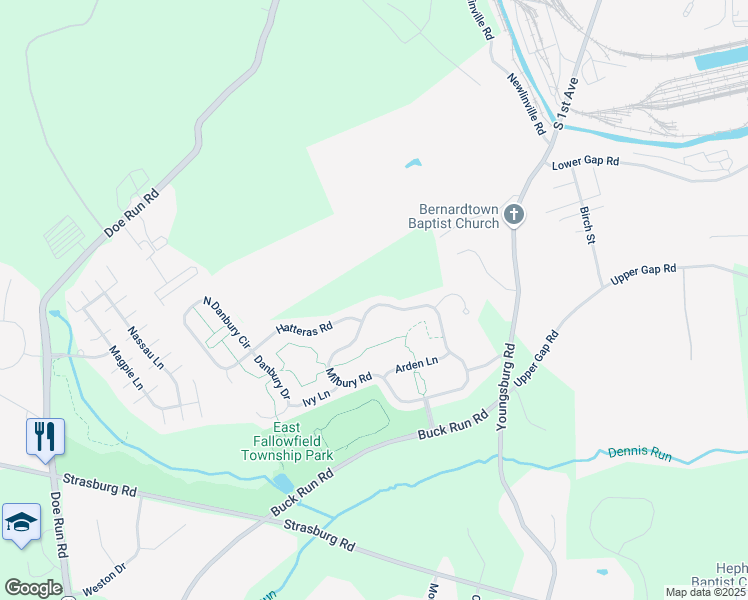 map of restaurants, bars, coffee shops, grocery stores, and more near 157 Milbury Road in Coatesville