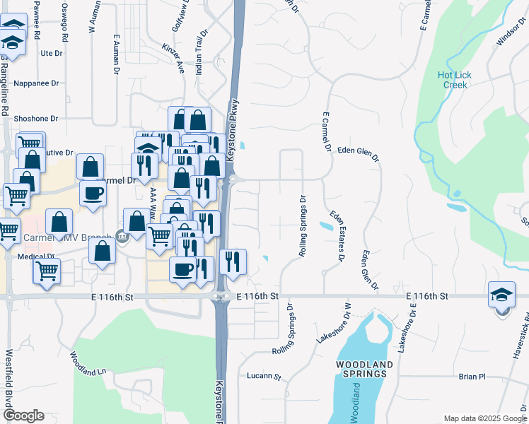 map of restaurants, bars, coffee shops, grocery stores, and more near 379 Patricia Court in Carmel