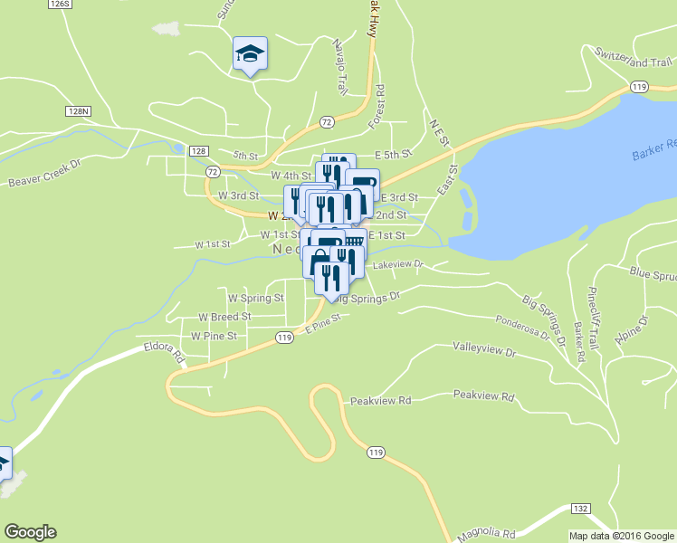 map of restaurants, bars, coffee shops, grocery stores, and more near 60 Lakeview Dr in Nederland