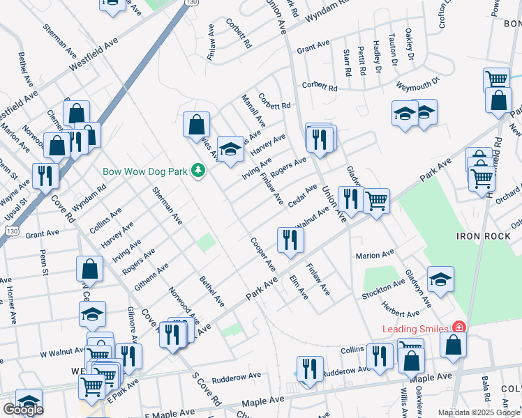 map of restaurants, bars, coffee shops, grocery stores, and more near 7250 Githens Avenue in Pennsauken Township