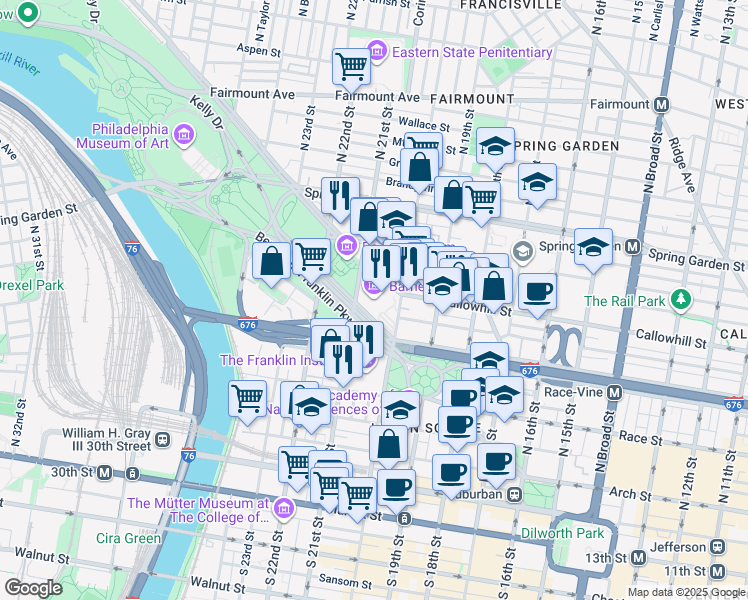 map of restaurants, bars, coffee shops, grocery stores, and more near 2014 Carlton Street in Philadelphia
